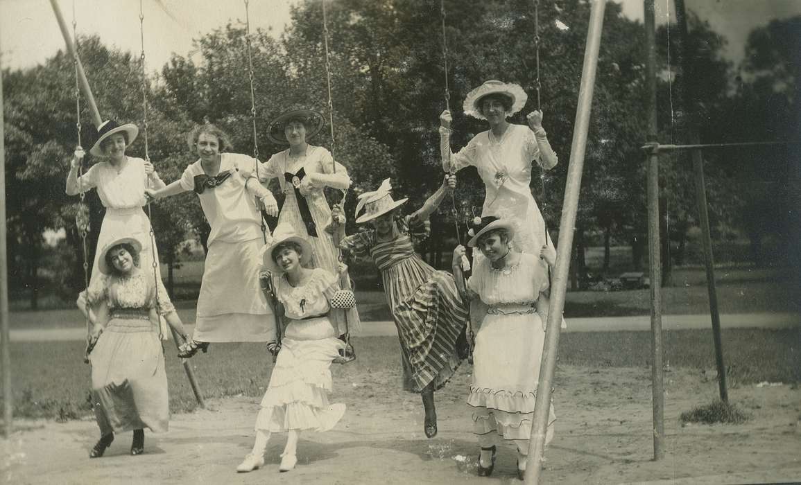Portraits - Group, playground, history of Iowa, Iowa History, IA, swings, Iowa, LeQuatte, Sue, Leisure, park