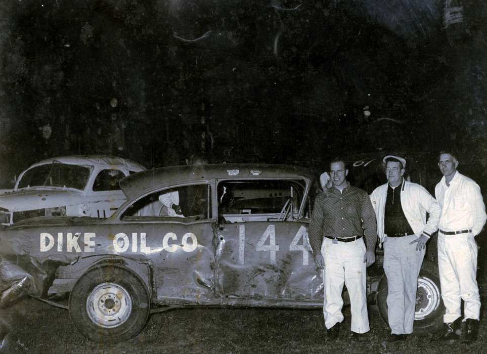 Portraits - Group, car, Waterloo, IA, Iowa History, Iowa, Motorized Vehicles, Volgarino, Jim, speedway, Entertainment, tunis speedway, racecar driver, racecar, history of Iowa