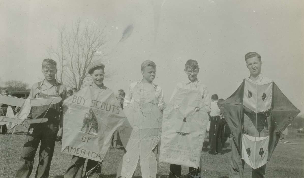 Portraits - Group, history of Iowa, Iowa History, boy scout, Webster City, IA, Iowa, Outdoor Recreation, McMurray, Doug, Children, kite
