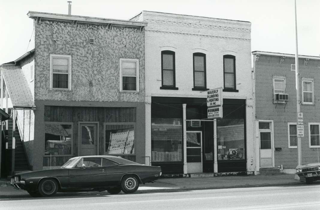 Main Streets & Town Squares, main street, history of Iowa, Iowa History, dodge, Motorized Vehicles, Businesses and Factories, business, vehicles, Iowa, Cities and Towns, charger, Waverly Public Library