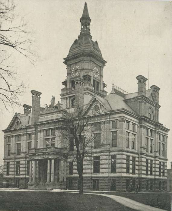 history of Iowa, postcard, court house, Cities and Towns, Iowa History, Iowa, Shaulis, Gary