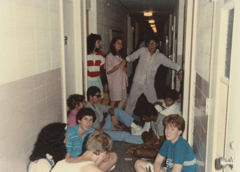 Portraits - Group, Leisure, Cedar Falls, IA, Iowa History, history of Iowa, Meisenheimer, Brenda, university, pajamas, Iowa, dorm, Schools and Education, university of northern iowa