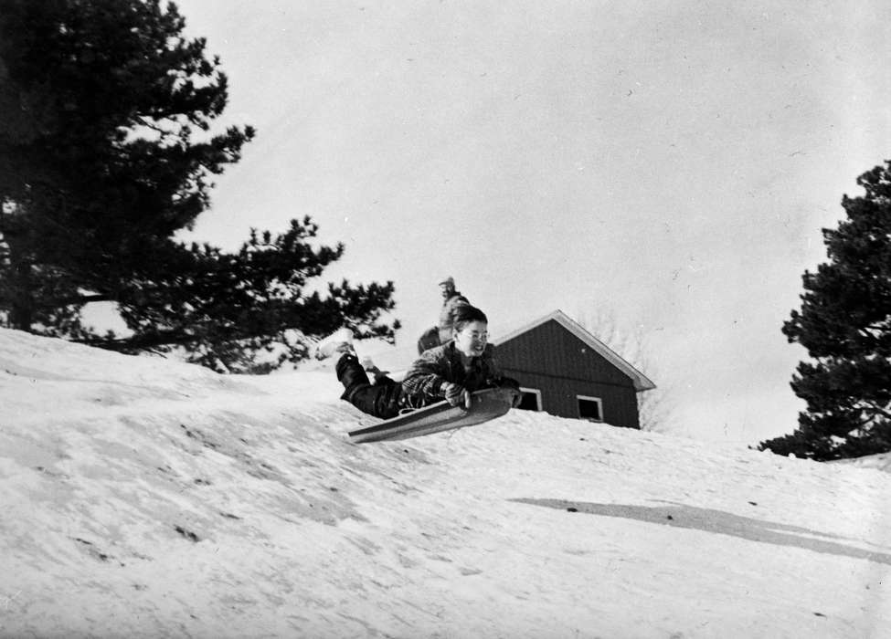 sled, history of Iowa, Iowa History, Winter, Waverly, IA, glasses, snow, sledding, Iowa, Outdoor Recreation, correct date needed, Children, Waverly Public Library