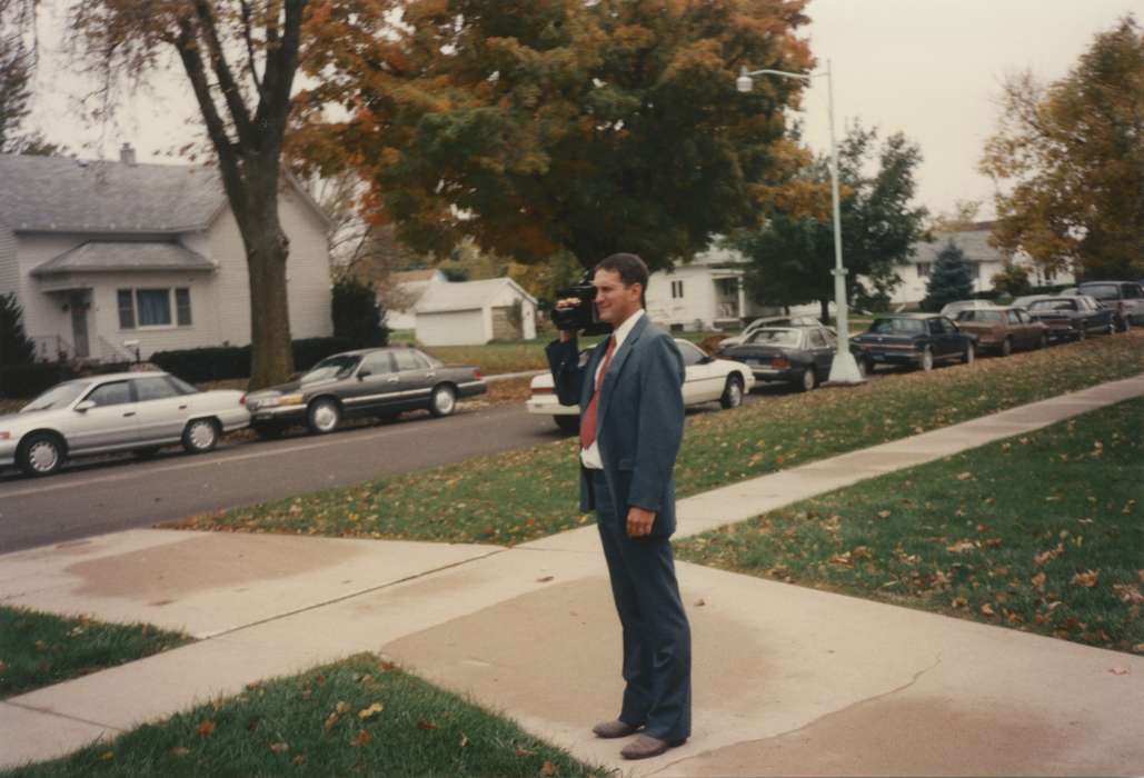 sidewalk, history of Iowa, recording, video, Motorized Vehicles, video camera, Iowa, suit, Meisenheimer, Brenda, Greenfield, IA, Iowa History