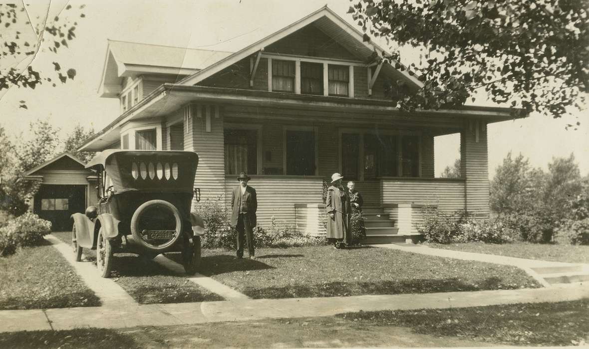 Portraits - Group, car, Iowa History, Iowa, Motorized Vehicles, Taylor, Marcia, IA, house, sidewalk, Homes, history of Iowa