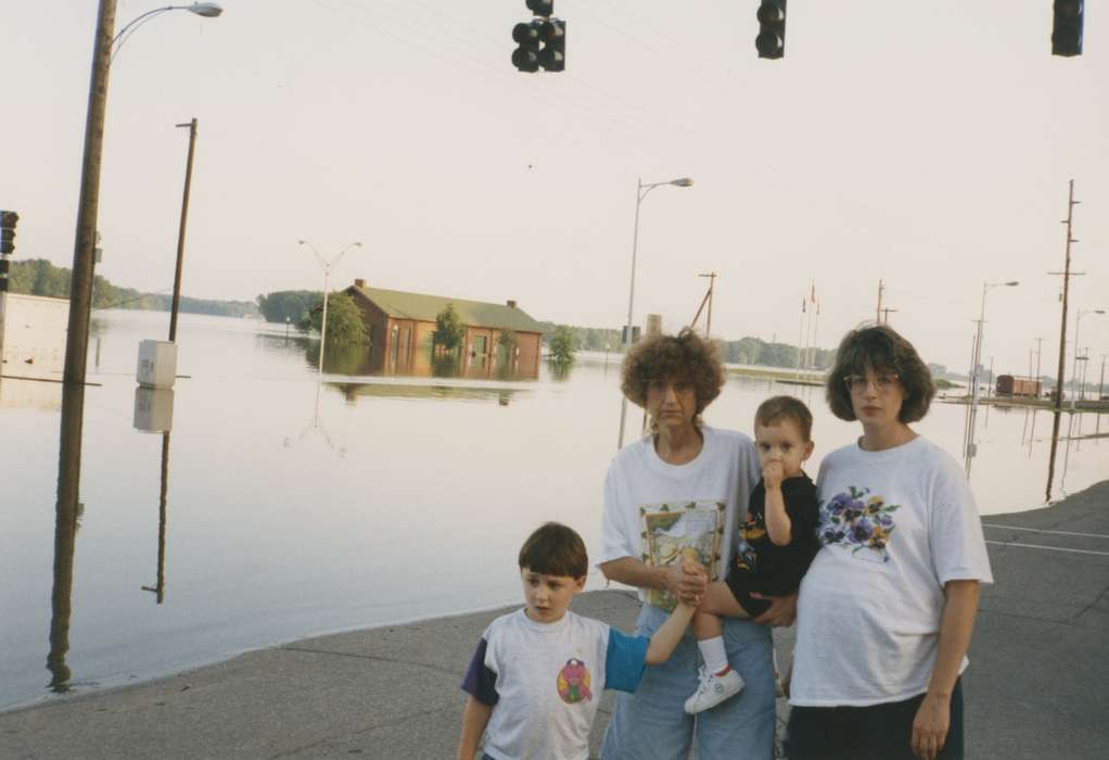 Portraits - Group, Nichols, Joyce, Cities and Towns, Iowa History, Iowa, Floods, Families, pregnancy, road, Muscatine, IA, sunken building, flood, Children, river, history of Iowa