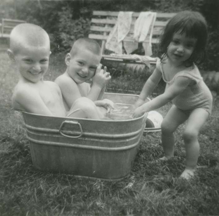 Portraits - Group, history of Iowa, Iowa History, McDermott, Helen, Epworth, IA, Iowa, bath, sibling, Children, Leisure