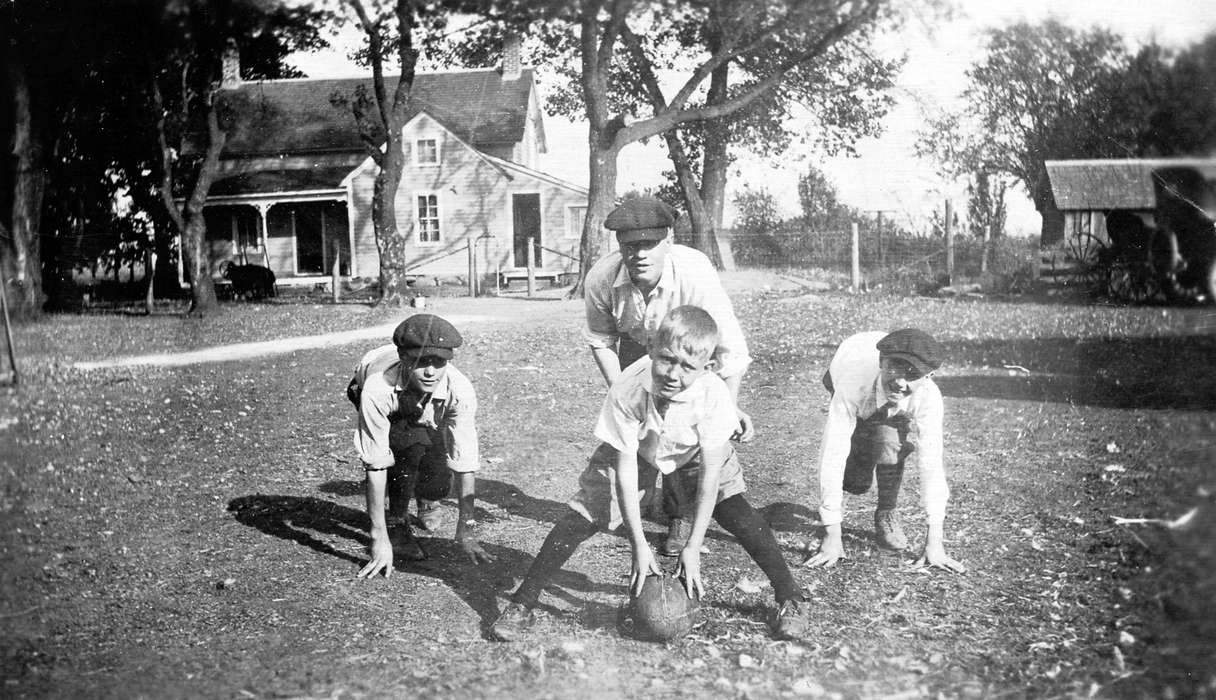 boys, Iowa History, Leisure, Children, outdoors, Farms, Webster City, IA, Iowa, history of Iowa, Curtis, Leonard, Homes, Sports, football
