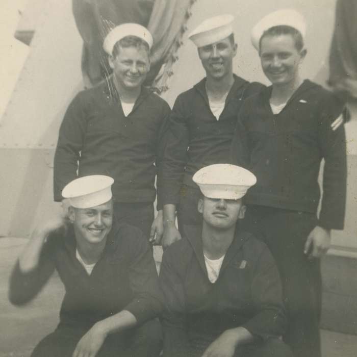 Portraits - Group, Military and Veterans, history of Iowa, Iowa History, Davis-Orwoll, Shirley, friends, Iowa, navy, USA, silly