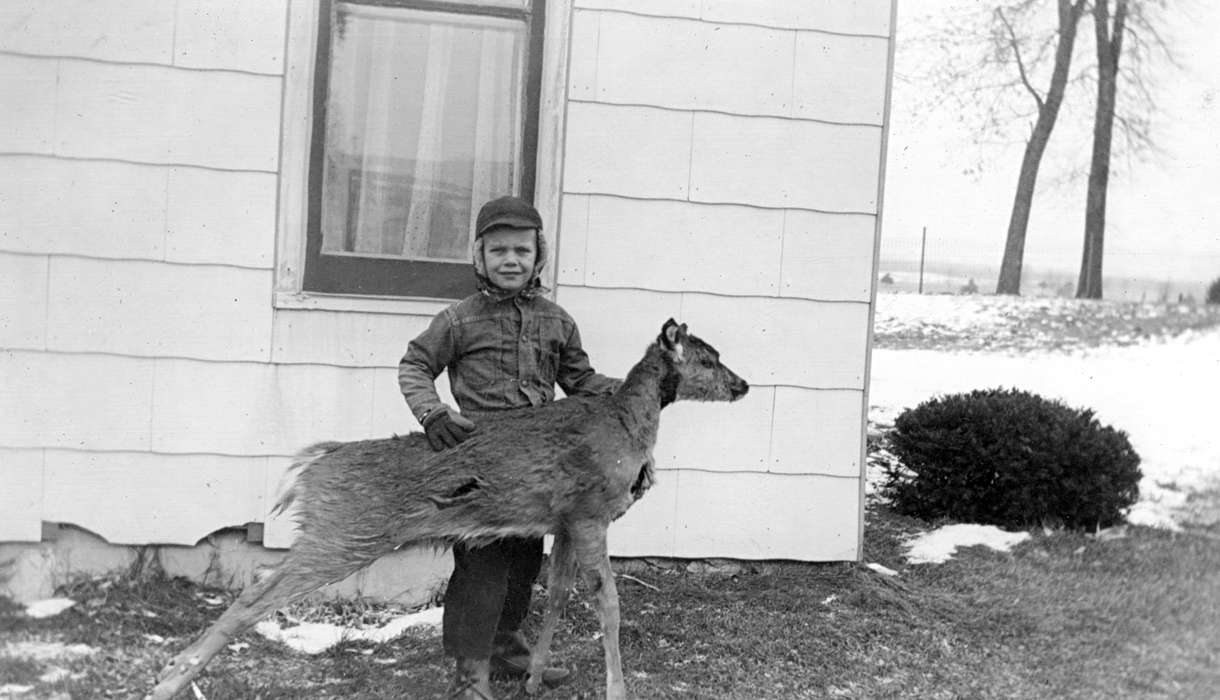 Animals, Portraits - Individual, Iowa History, Iowa, Buch, Kaye, deer, Children, Cedar Falls, IA, history of Iowa, Winter