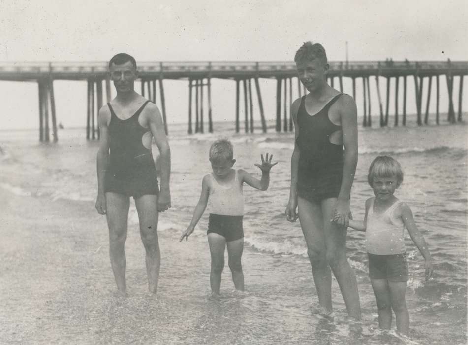 Portraits - Group, Travel, history of Iowa, Iowa History, Ocean Grove, NJ, atlantic ocean, ocean, beach, Iowa, bathing suit, McMurray, Doug, pier, swimsuit, Children, sand