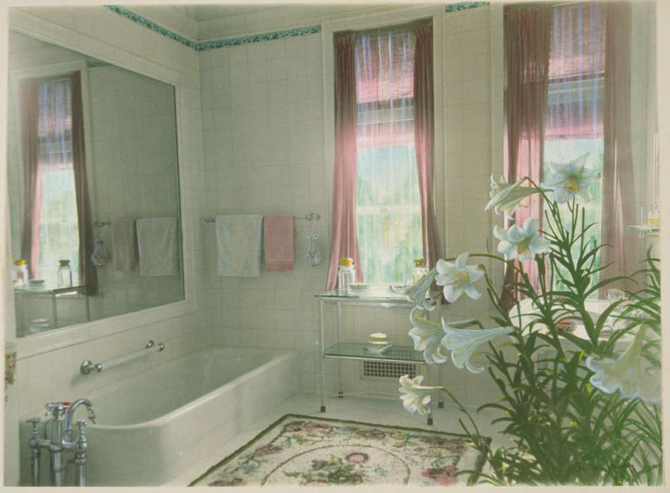 bathroom, Iowa History, Iowa, history of Iowa, bathtub, Groton, CT, flower, Archives & Special Collections, University of Connecticut Library