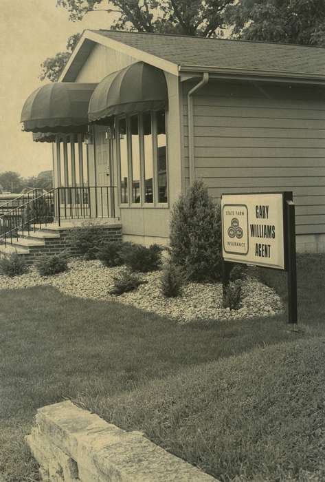 history of Iowa, insurance, stairs, Businesses and Factories, Waverly Public Library, Iowa, awning, Iowa History, state farm, Cities and Towns