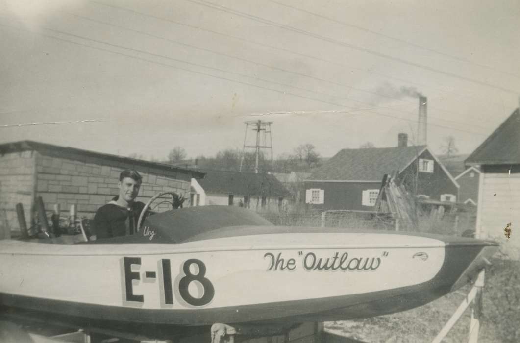 history of Iowa, Iowa History, Motorized Vehicles, Davis-Orwoll, Shirley, Iowa, boat, USA, Portraits - Individual