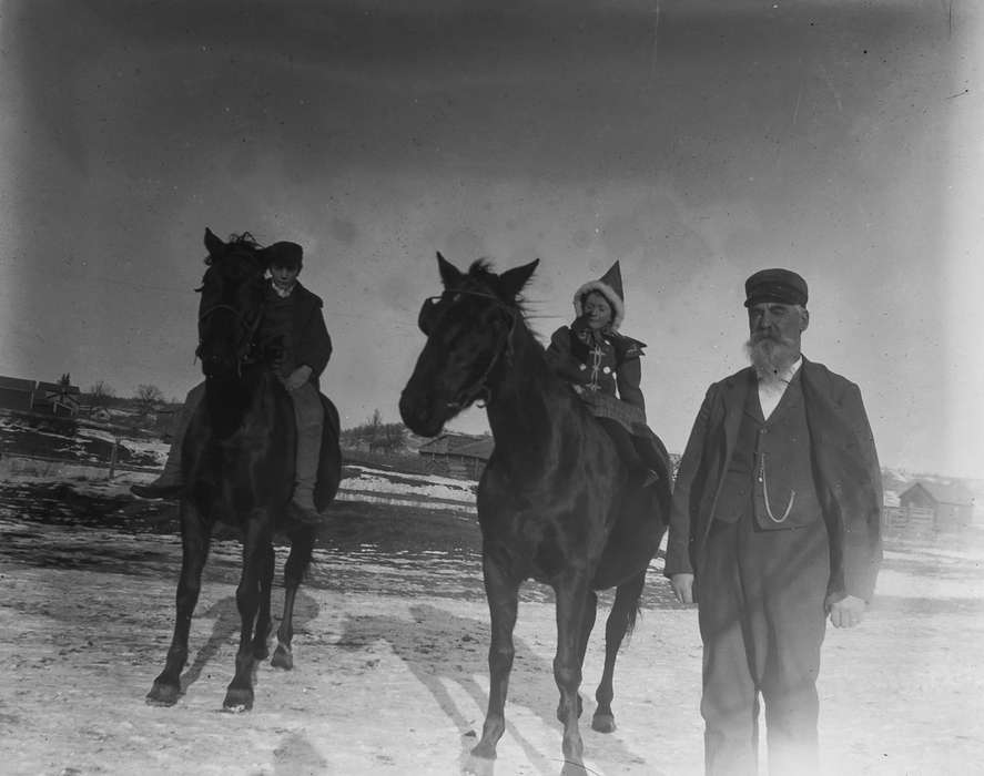 Portraits - Group, IA, Iowa, Animals, Children, horses, Farms, Anamosa Library & Learning Center, Winter, history of Iowa, Iowa History