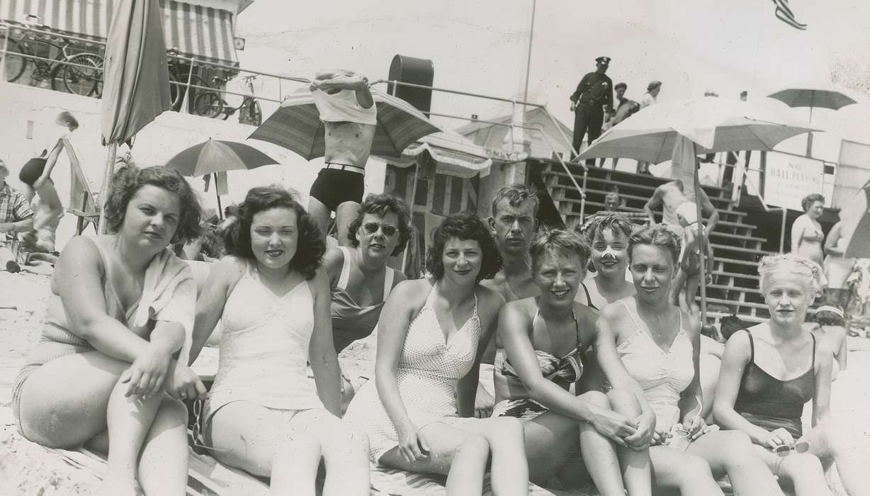 Portraits - Group, Travel, police, history of Iowa, Iowa History, Ocean Grove, NJ, bicycle, swimming suit, umbrella, Iowa, bathing suit, McMurray, Doug, swimsuit, Leisure, steps
