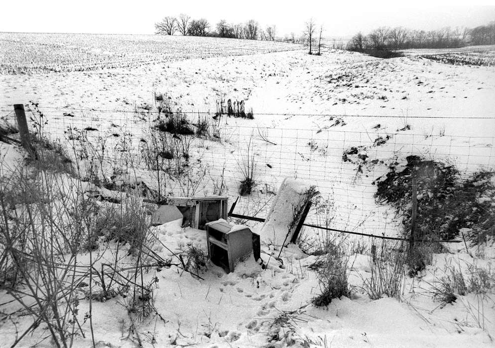 fence, history of Iowa, Iowa History, Ottumwa, IA, Lemberger, LeAnn, Winter, trash, field, ditch, Iowa, Landscapes, Farms, litter