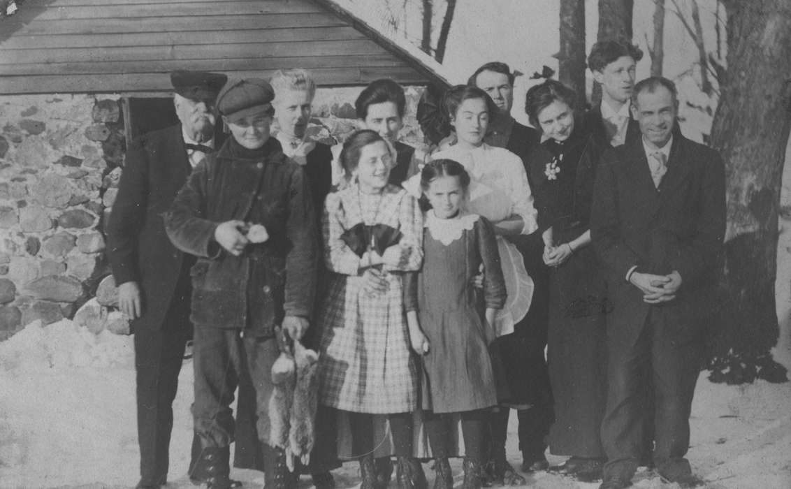 Portraits - Group, rabbit, history of Iowa, IA, Iowa History, Families, Winter, Iowa, King, Tom and Kay, Children, hunting