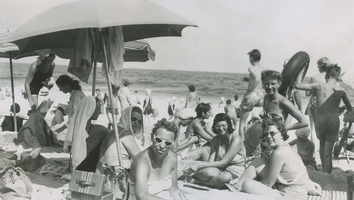 Portraits - Group, Travel, history of Iowa, Iowa History, Ocean Grove, NJ, Lakes, Rivers, and Streams, ocean, lifesaver, swimming suit, umbrella, sunglasses, beach, bathing suit, Iowa, McMurray, Doug, swimsuit, Leisure