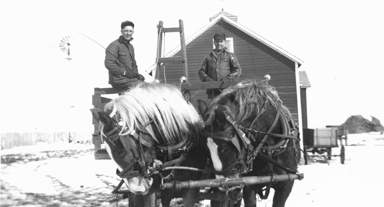 Portraits - Group, Farming Equipment, Cedar Falls, IA, history of Iowa, Iowa History, Barns, Animals, belgian, wagon, Walker, Erik, Iowa, Farms, snow, horse