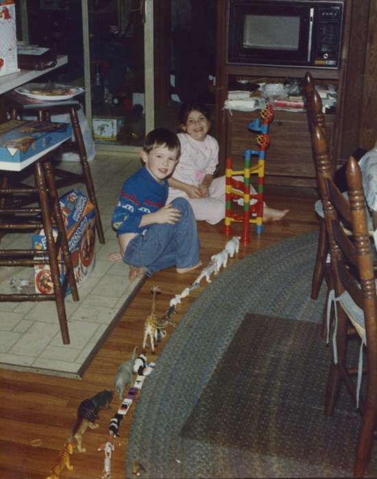 microwave, dining room, girl, Iowa History, toy animals, home, Iowa, Albion, IA, toy cars, toy, siblings, Homes, Siebring, Kathy, Children, boy, history of Iowa