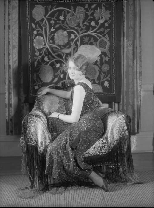 Cedar Falls, IA, history of Iowa, Iowa History, uni, iowa state teachers college, chair, UNI Special Collections & University Archives, Iowa, Schools and Education, dress, university of northern iowa, tapestry, Portraits - Individual