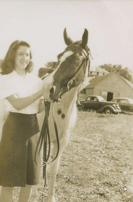 history of Iowa, West Union, IA, Motorized Vehicles, Animals, Iowa, car, Portraits - Individual, horse, Fink-Bowman, Janna, Iowa History