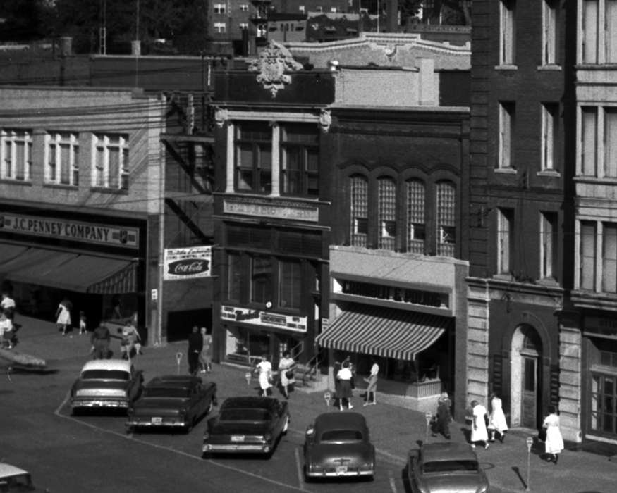 Businesses and Factories, parking meter, car, Cities and Towns, storefront, Iowa, Motorized Vehicles, Iowa History, Lemberger, LeAnn, Ottumwa, IA, Main Streets & Town Squares, coca cola, veranda, history of Iowa