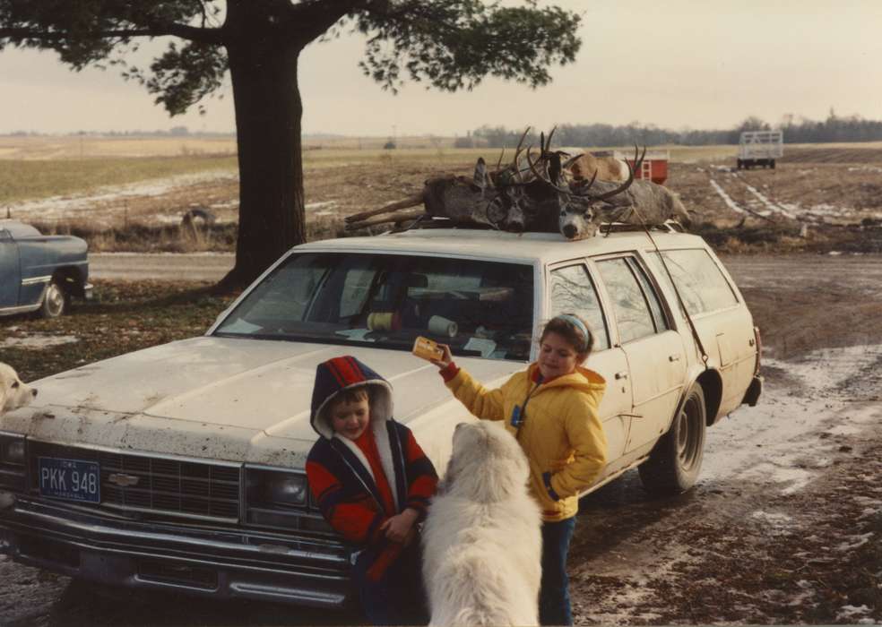 dog, kids, history of Iowa, Iowa History, Motorized Vehicles, great pyrenees, Animals, chevrolet, car, station wagon, Albion, IA, Siebring, Kathy, Iowa, Outdoor Recreation, deer, Children, chevy, hunting