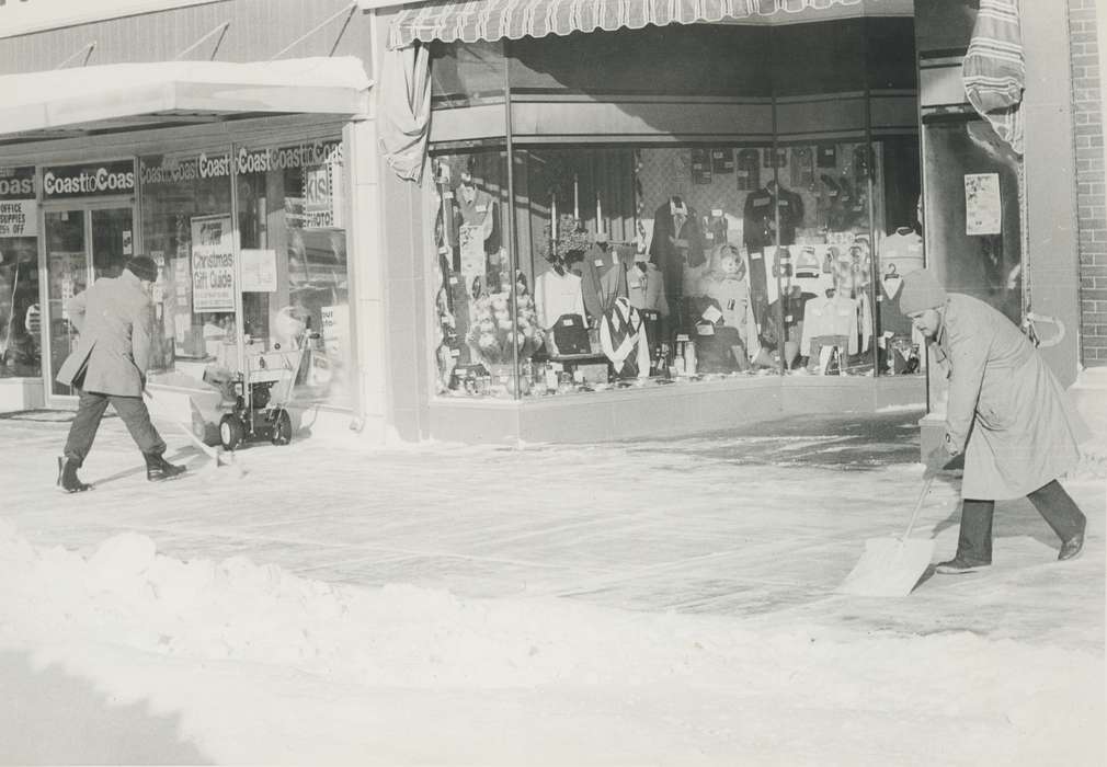 Main Streets & Town Squares, history of Iowa, Iowa History, Winter, shoveling, Businesses and Factories, clothing store, Waverly, IA, Iowa, Cities and Towns, Waverly Public Library