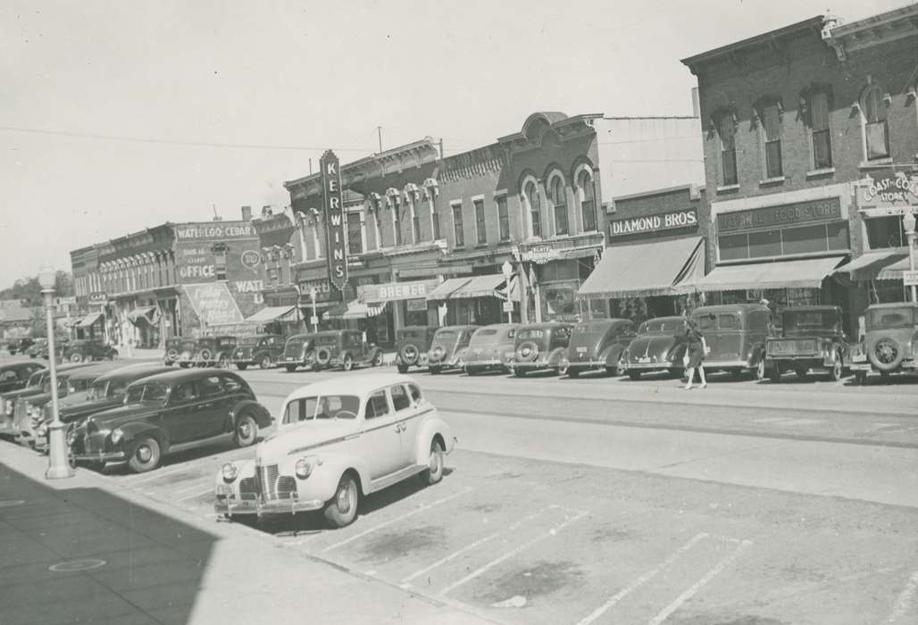 Motorized Vehicles, Iowa History, Waverly Public Library, Main Streets & Town Squares, Iowa, Businesses and Factories, history of Iowa, Waverly, IA, shops, cars