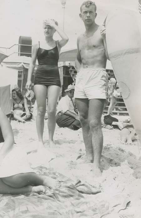 Portraits - Group, Travel, Iowa, swimming suit, towel, McMurray, Doug, bathing suit, Leisure, swimsuit, sand, history of Iowa, Ocean Grove, NJ, Iowa History