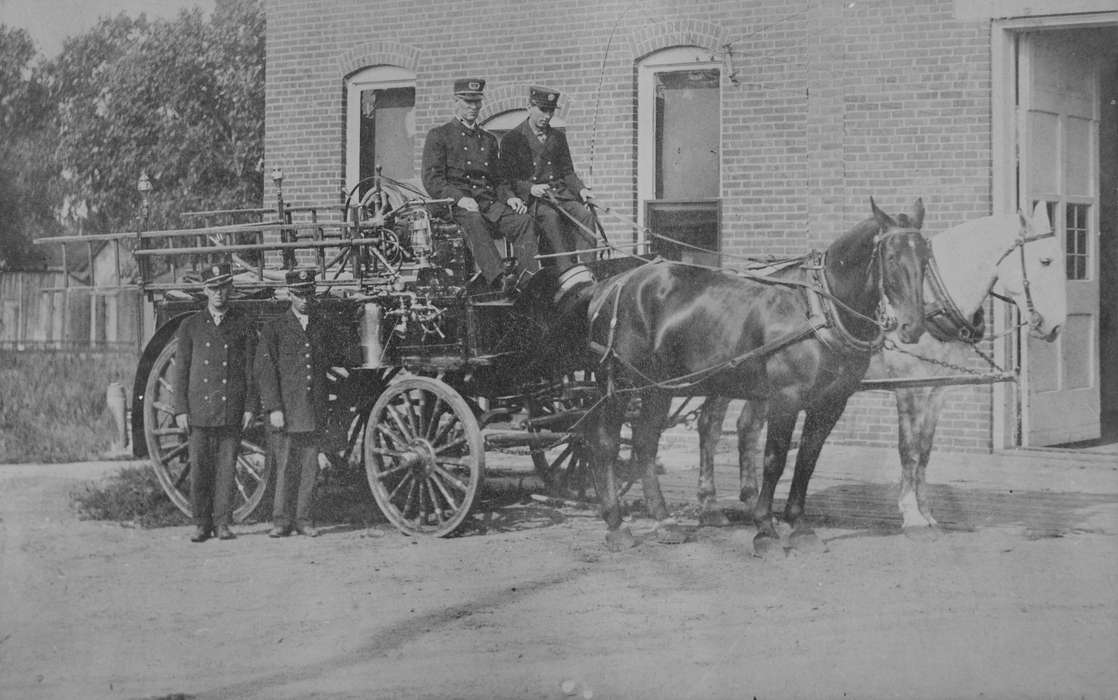 Portraits - Group, Iowa, Animals, Iowa History, horse, Lemberger, LeAnn, fire department, Ottumwa, IA, history of Iowa, fire engine