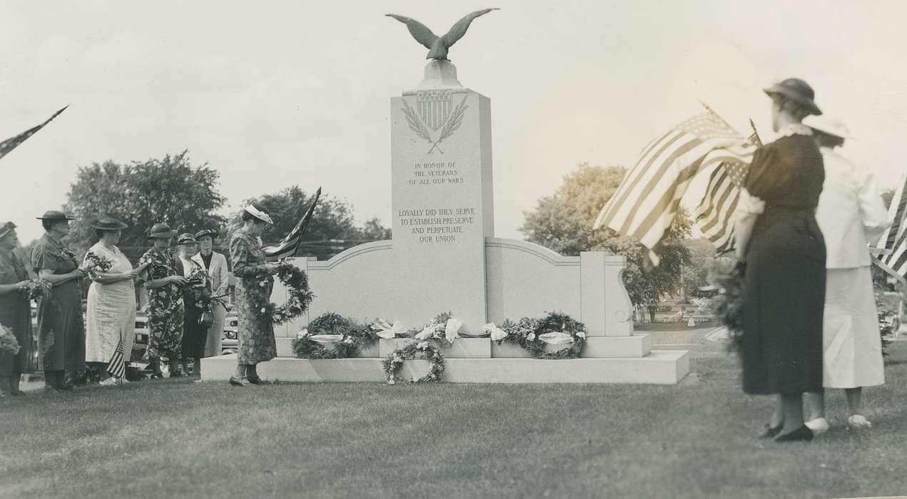flag, Cemeteries and Funerals, tombstone, women, Iowa History, history of Iowa, american flag, Waverly, IA, Iowa, soldier, Waverly Public Library, wreath