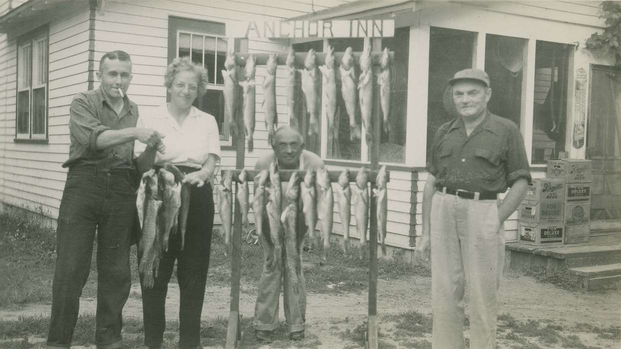 Portraits - Group, fish, Iowa, silly, Animals, cigarette, Elderkin, Don, fishing, smoking, Spring Lake, MN, history of Iowa, box, Iowa History