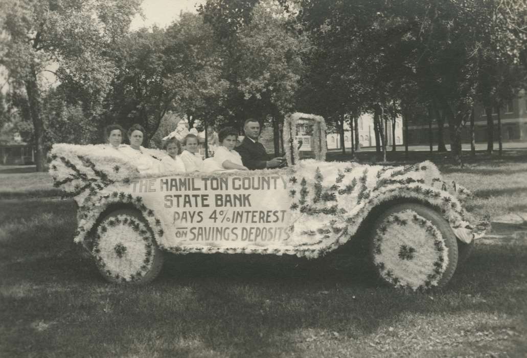 Fairs and Festivals, parade float, history of Iowa, McMurray, Doug, Iowa, car, Webster City, IA, Iowa History