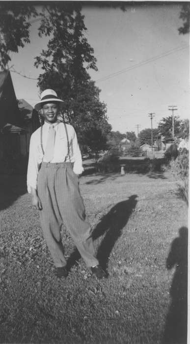 hat, african american, Waterloo, IA, Iowa History, Henderson, Jesse, tie, People of Color, history of Iowa, Iowa, Portraits - Individual, suspenders