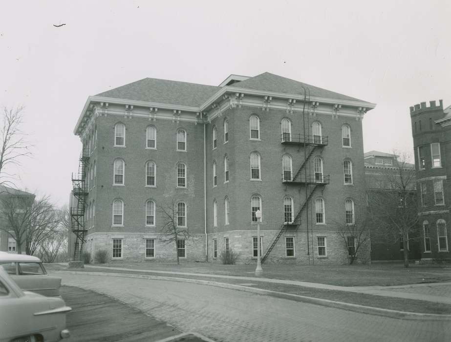 fire escape, Cedar Falls, IA, history of Iowa, Iowa History, uni, iowa state teachers college, car, UNI Special Collections & University Archives, Iowa, Schools and Education, university of northern iowa