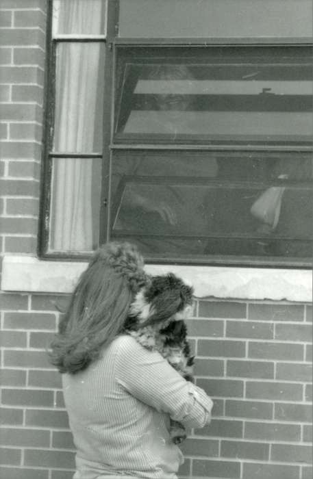 Animals, Portraits - Individual, Iowa History, Iowa, Schools and Education, window, hairstyle, university of northern iowa, uni, dog, UNI Special Collections & University Archives, Cedar Falls, IA, history of Iowa