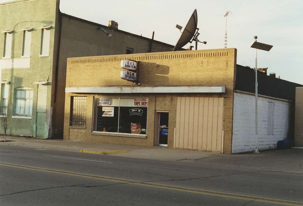 history of Iowa, Businesses and Factories, Waverly, IA, Waverly Public Library, storefront, Main Streets & Town Squares, music store, Iowa, brick building, Iowa History, Cities and Towns