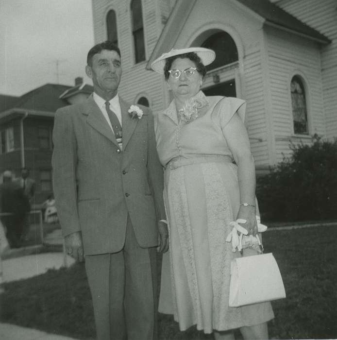 Portraits - Group, glasses, car, Cities and Towns, Iowa History, Iowa, church, Religious Structures, Rockwell City, IA, Kolb, Elaine, purse, history of Iowa