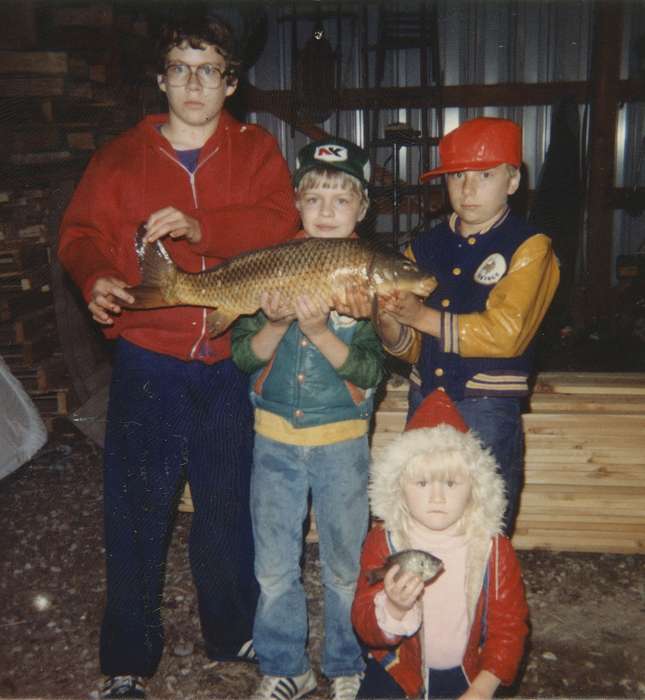 Portraits - Group, history of Iowa, Iowa History, Animals, fish, fishing, Lokmer, Trish, Solon, IA, Iowa, Outdoor Recreation, Children, common carp