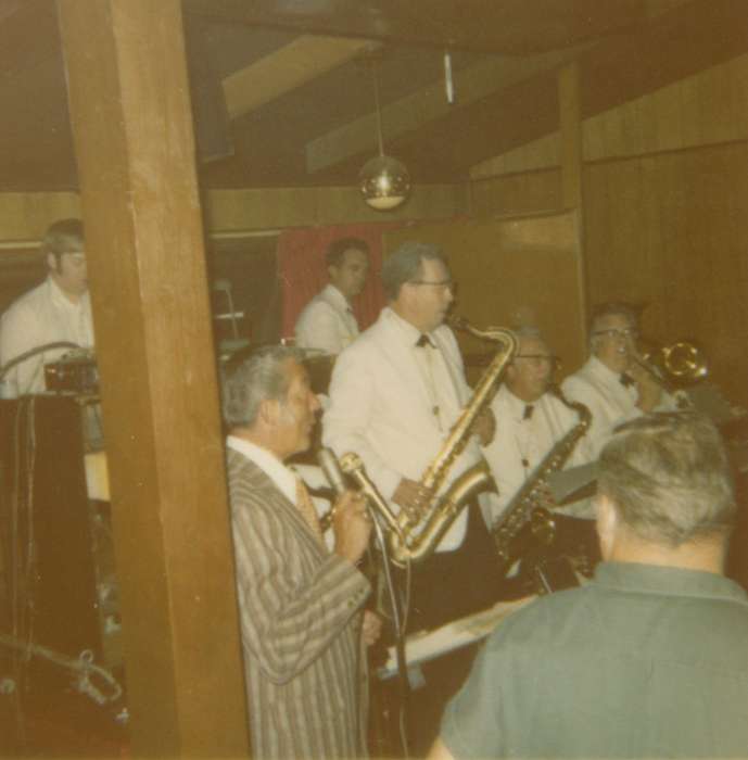 saxophone, history of Iowa, Iowa History, Entertainment, microphone, jazz band, jazz, Iowa, Cedar Rapids, IA, trombone, trumpet, Freeman, Marie, music
