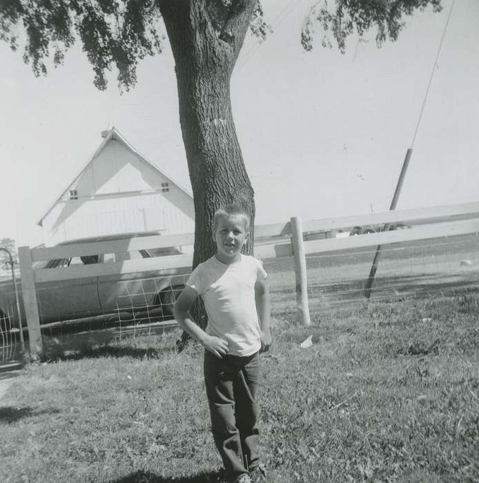 Kolb, Elaine, Clarion, IA, Iowa History, history of Iowa, boy, Iowa, fence, Farms, tree, Children, Portraits - Individual