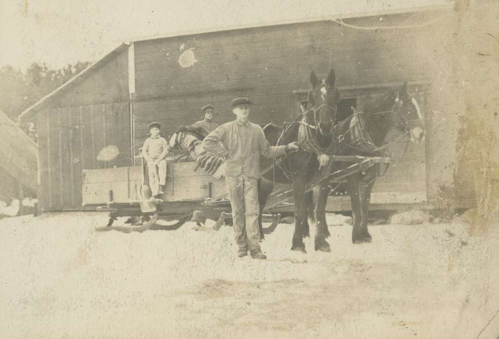 IA, history of Iowa, snow, hat, Neessen, Ben, Barns, sleigh, Animals, Iowa, Families, Children, horse, Iowa History