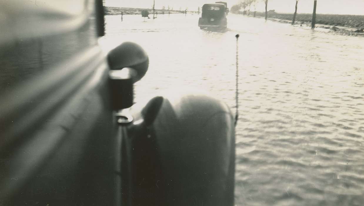 Elderkin, Don, Motorized Vehicles, Iowa History, Iowa, Floods, field, history of Iowa, driving, IA, road