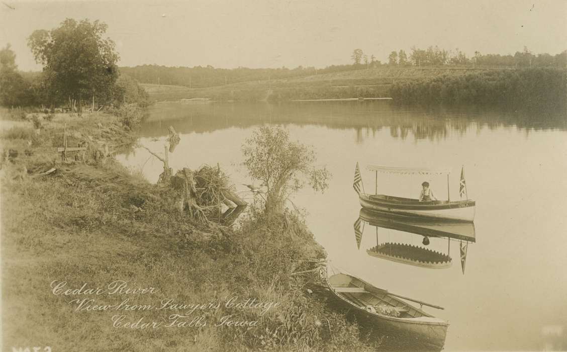 flag, canoe, Palczewski, Catherine, history of Iowa, boat, Iowa, Lakes, Rivers, and Streams, Cedar Falls, IA, Iowa History, flags