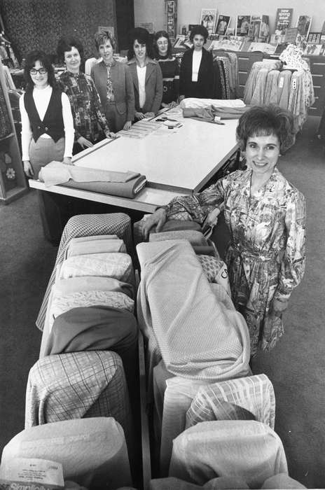 history of Iowa, Iowa History, woman, Businesses and Factories, store, Ely, IA, Iowa, fabric store, fabric, Labor and Occupations, sewing, Karns, Mike, Portraits - Individual