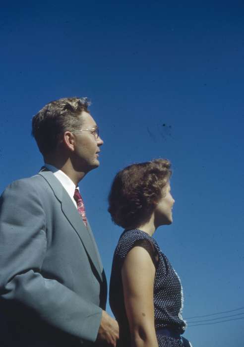 history of Iowa, sky, couple, Iowa, Cedar Falls, IA, Satre, Margaret, Iowa History, man, blue, Portraits - Group, woman