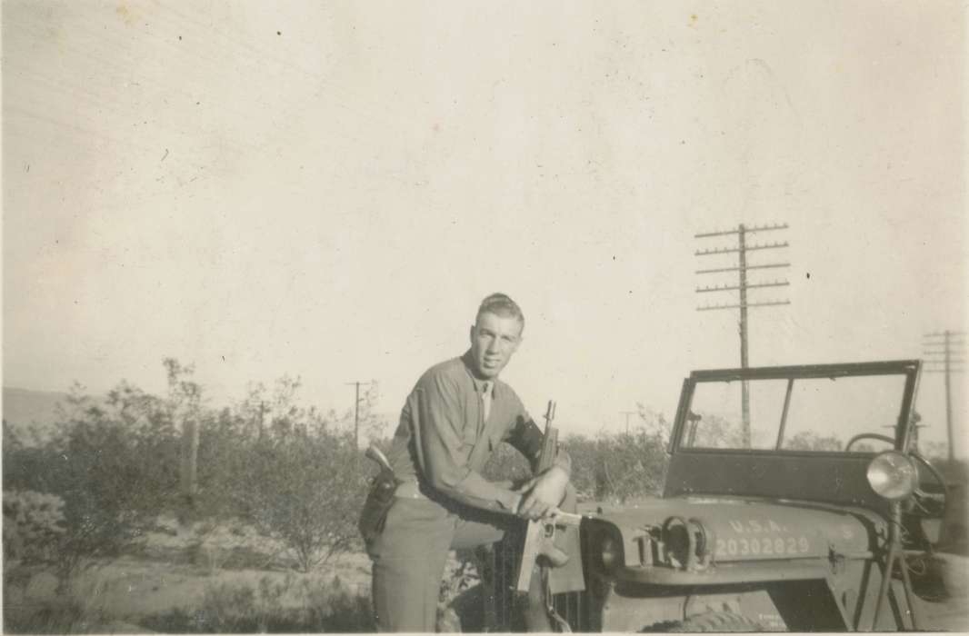 Travel, gun, history of Iowa, Motorized Vehicles, Little, Jeanne Weigel, military police, Iowa, car, Portraits - Individual, Military and Veterans, Tucson, AZ, Iowa History, jeep